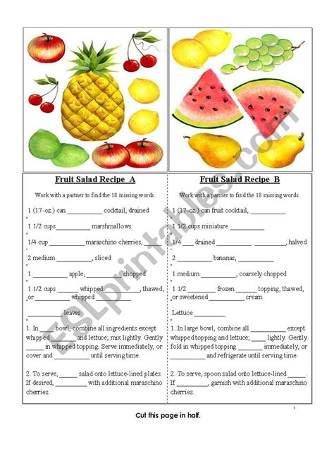 Fruit Salad Fill-in Activity with Lesson Plan Idea, Song and Bookmarks ...