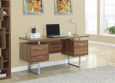 60" Modern Walnut Double Pedestal Desk with File Drawer – ComputerDesk.com