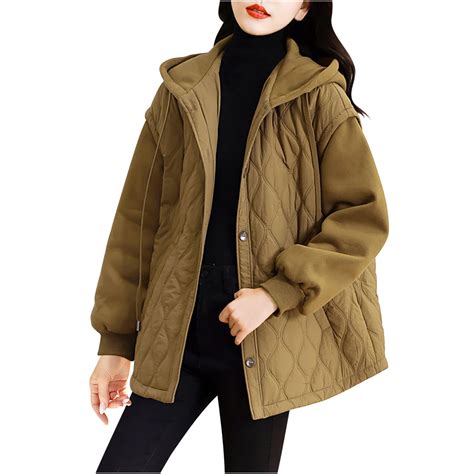 Pbnbp Women Plus Size Quilted Jackets Women S Loose Casual Hooded