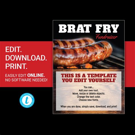 Editable Brat Fry Bratwurst Cookout Fundraiser Party Printable Flyer