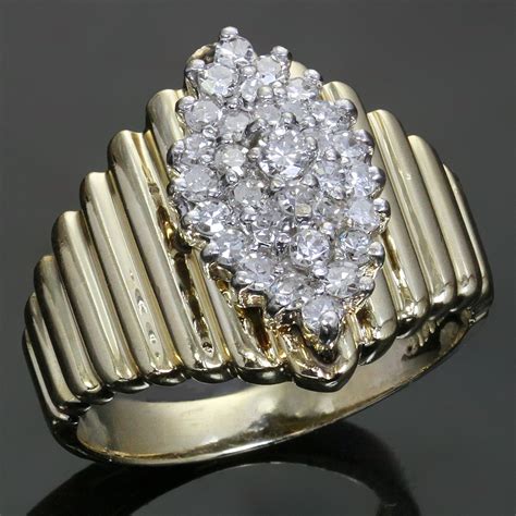 Diamond 14k Yellow Gold Ridged Marquis Shape Ring MTSJ13174