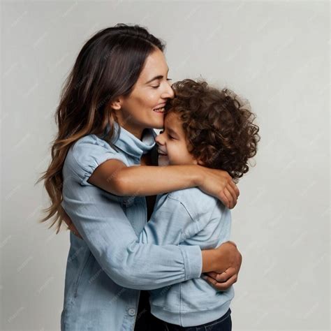Mãe Abraçando Filho - Mãe e filhos abraçando-se em um fundo branco | Foto Premium