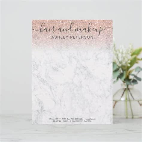 Elegant Typography Marble Rose Gold Glitter Ombre Letterhead Zazzle