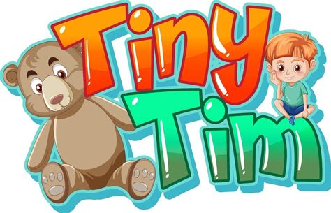 Tiny Tim Logo Text Design With Teddy Bear And Cute Boy 3362575 Vector