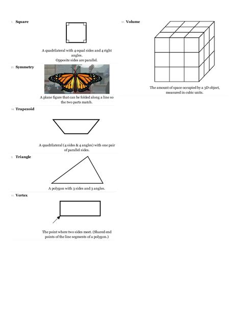 3rd Grade Geometry Vocabularydefinitions Flashcards Download Printable