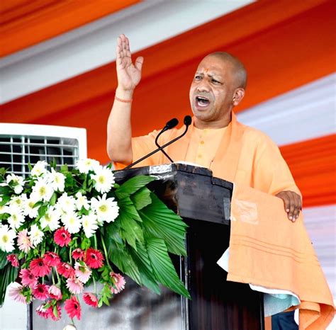 Uttar Pradesh Chief Minister Yogi Adityanath Addresses During A Public