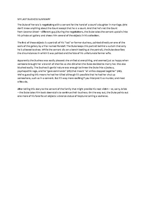 My Last Duchess Summary 3