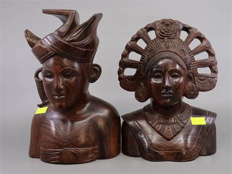 Lot Hand Carved Teakwood Loro Blonyo Set Of Male And Female Portrait