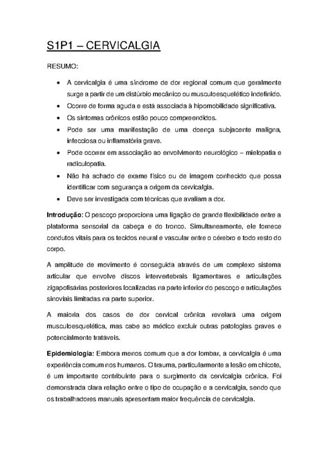 S1P1 - Cervicalgia - Resumo CURRENT: Reumatologia - 3.ed. - S1P1