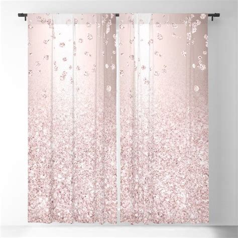 Rose Gold Glitter Ombre Metallic Sparkles Confetti Blackout Curtain By