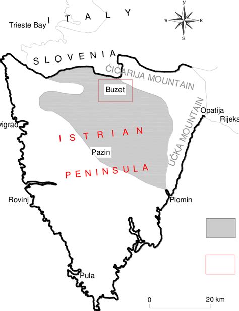 Simplified map of the Istrian Peninsula: 1 Flysch Basin, 2 The analysed... | Download Scientific ...