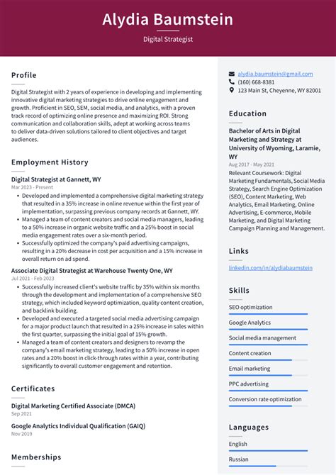 Digital Strategist Resume Examples And Templates Resumecat