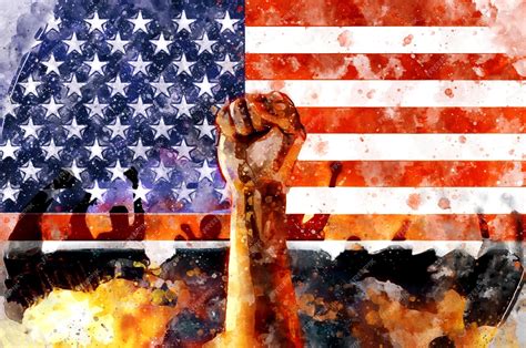 Premium Photo | Fist raised up USA flag background Watercolor Sign of ...