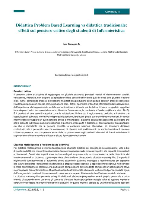 Pdf Didattica Problem Based Learning Vs Didattica Tradizionale Effetti Sul Pensiero Critico