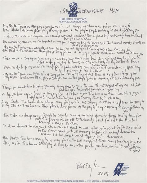 Bob Dylan handwritten & signed "Mr. Tambourine" lyrics from the ...