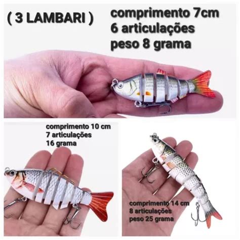 3 Isca Artificial Lambari Articulado Comp 14cm 10cm E 7cm Frete grátis