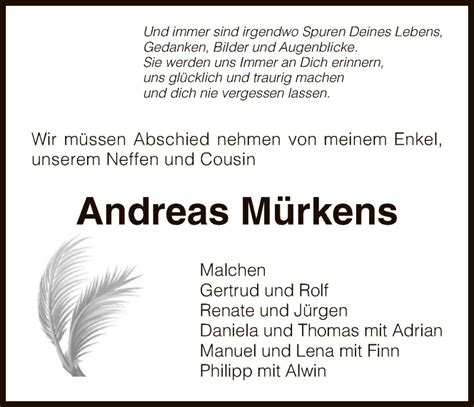 Traueranzeigen von Andreas Mürkens Trauer HNA de