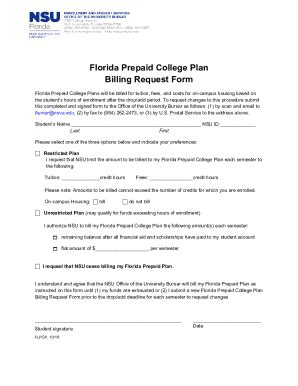 Fillable Online Florida Prepaid College Plan Billing Request Form