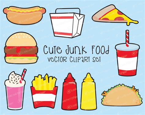 Premium Vector Clipart Kawaii Junk Food Clipart Kawaii Etsy