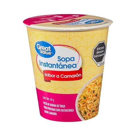 Sopa instantánea Great Value sabor a camarón 64 g Bodega Aurrera