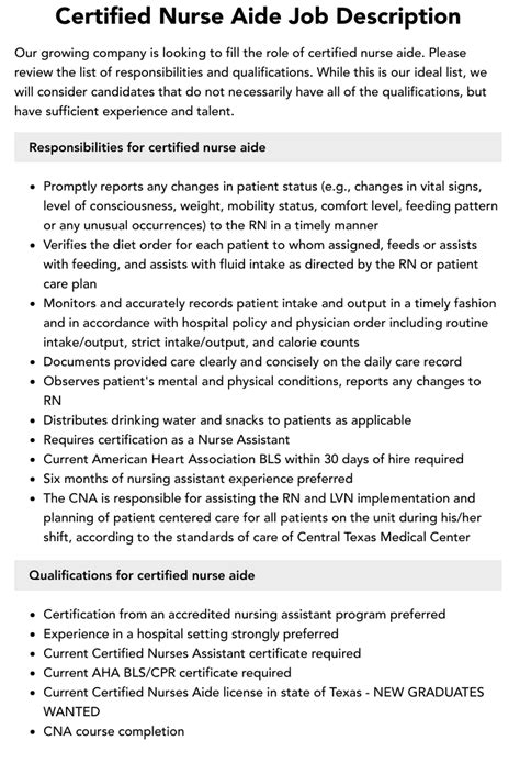 Certified Nurse Aide Job Description Velvet Jobs