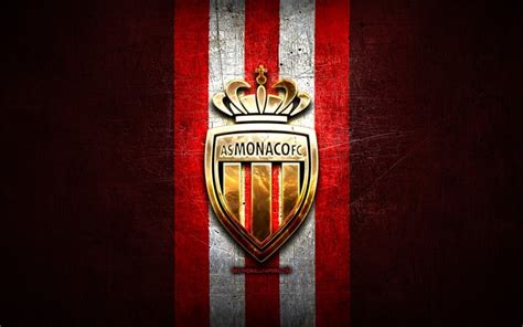 Download Wallpapers As Monaco Golden Logo Ligue 1 Red Metal