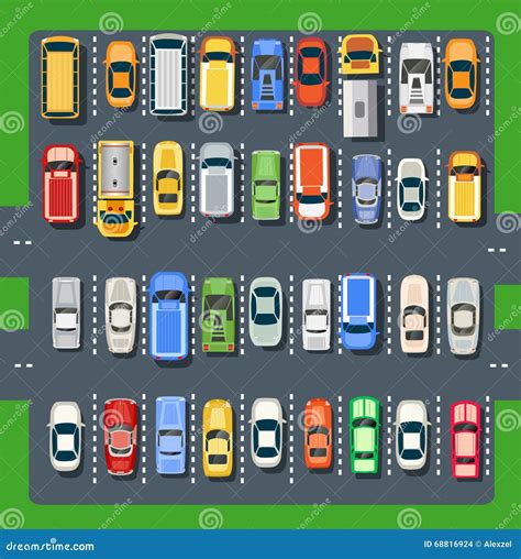 City Car Parking Vector Illustration. Top View Of Parking Zone With A
