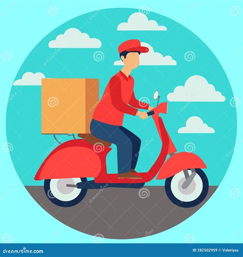 Food Delivery Man Riding A Red Scooter Vector Illustration Eps 10