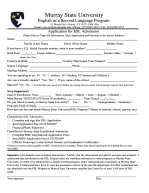 Fillable Online Murraystate Esl Application Form Murray State