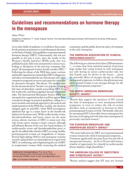 (PDF) Guidelines and recommendations on hormone therapy in the menopause