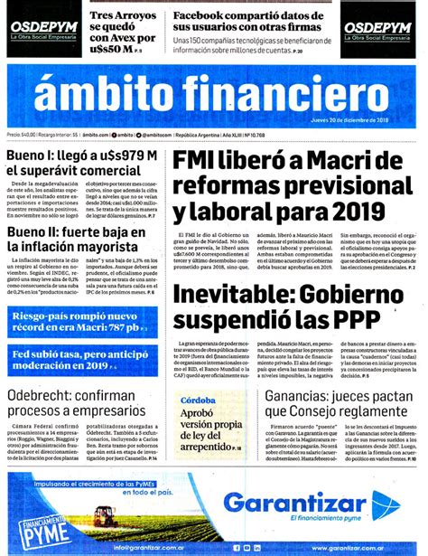 Ámbito Financiero Jueves 20 De Diciembre De 2018 Infobae