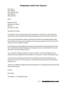 Resignation Letter Template From Daycare With Example