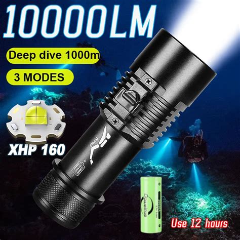 10000LM XHP160 LED High Power Diving Torch IPX8 Professional Diving