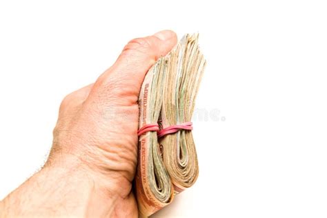 Geld Mit Einem Gummibandgeld In Der Hand Viel Geld In Der Hand