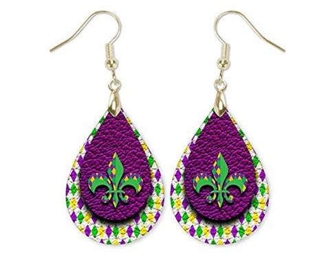 Mardi Gras Earrings Fleur De Lis Earrings Teardrop Earrings Etsy