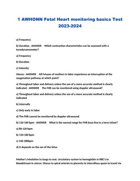 Solution 1 Awhonn Fetal Heart Monitoring Basics Test 2023 2024 Studypool