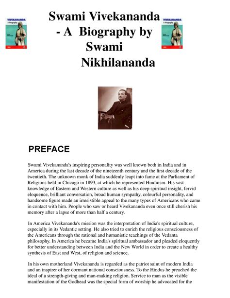 Biography Of Swami Vivekananda Swami Vivekananda A Biography By