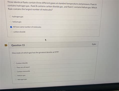 Solved Three Identical Flasks Contain Three Different Gases Chegg