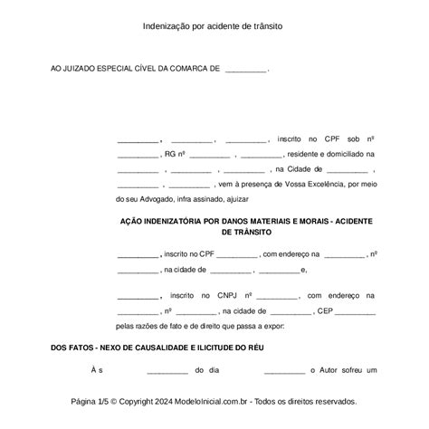 Modelo Dano Moral Acidente De Transito Vários Modelos