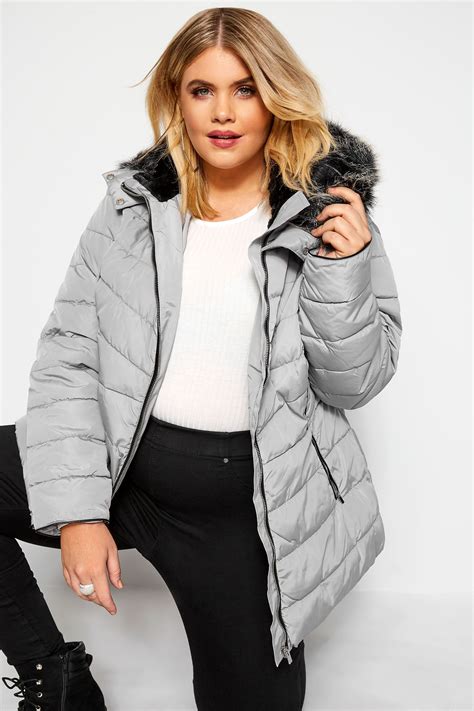 Light Grey Hooded Panel Puffer Coat Sizes 16 40 Yours Clothing