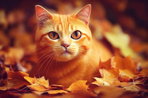 Premium Photo | Kitty red cat with autumn orange leaves fall park