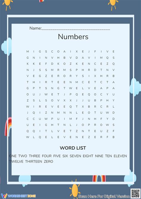 Numbers Word Search Worksheet