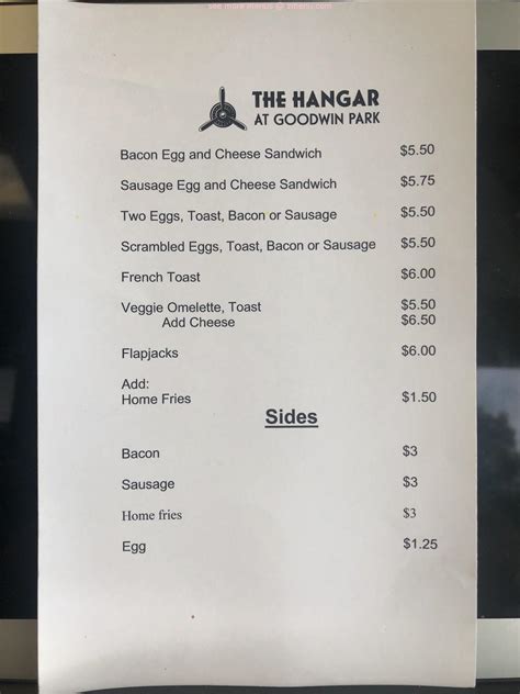 Online Menu of The Hangar at Goodwin Park Restaurant, Hartford