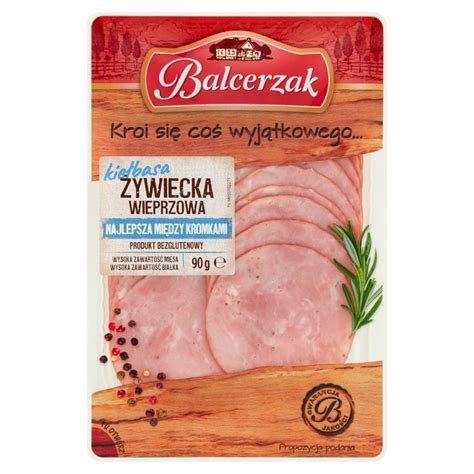 Balcerzak Kiełbasa żywiecka wieprzowa 90 g kalorie kJ i wartości