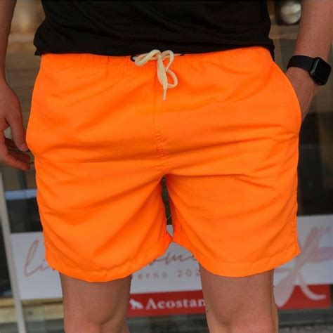 SHORT PRAIA LARANJA ORANGE FLUORESCENTE BERMUDA MASCULINO MAURICINHO