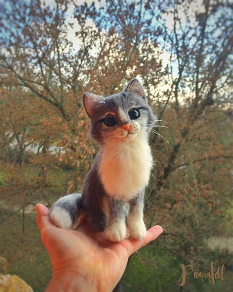 Needle Felted Wool Cat Face Cute Handmade Realistic Kitten Replica Felt Cat Needle Felted