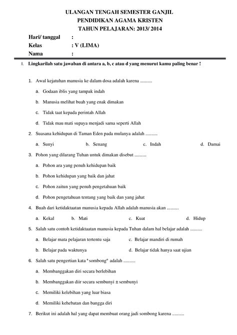 Docx Soal Ulangan Kelas 5 Semester Ganjil Dokumentips