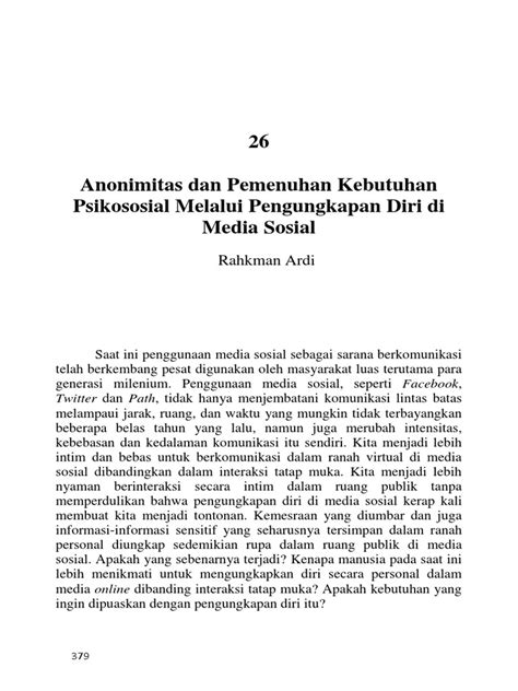 rahkman ardi anonimitas  pemenuhan kebutuhan psikososial melalui