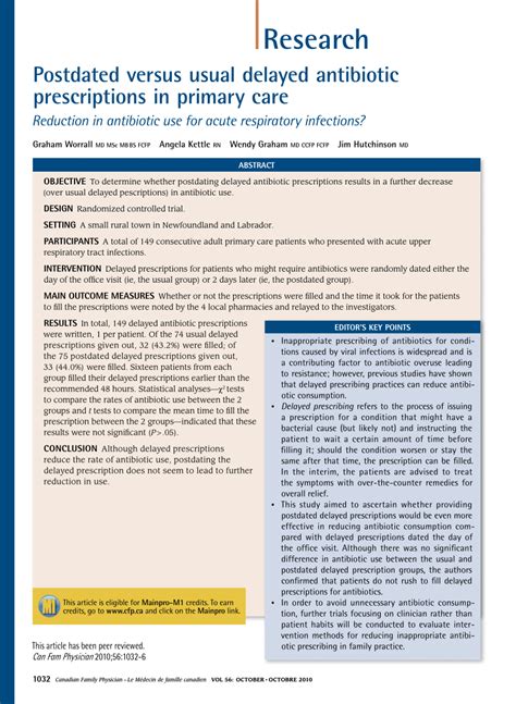 Pdf Postdated Versus Usual Delayed Antibiotic Prescriptions In Primary Care Reduction In