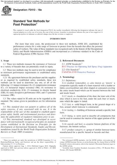 ASTM F2412 18a Standard Test Methods For Foot Protection